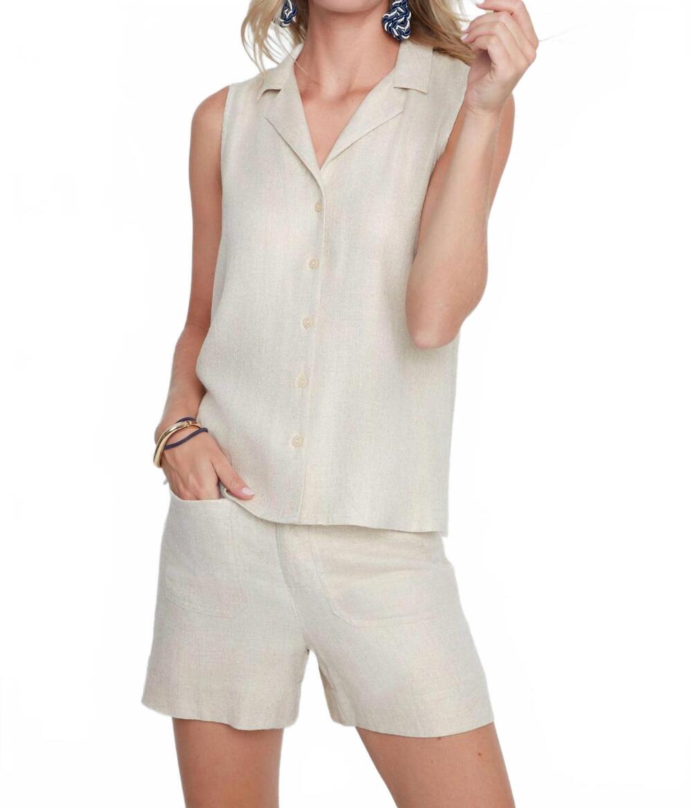 NEW RENUAR shimmer sleeveless button top in gold